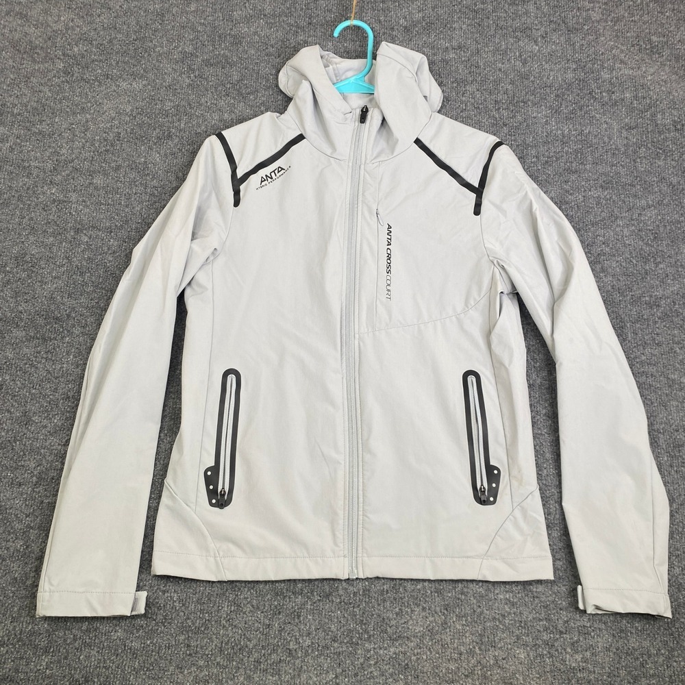 ANTA Hybrid Performance Cross Court Women Grey Hooded Full Zip Jacket Size M